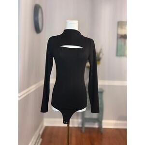 Black Express Body Contour Mock Neck Cutout Bodysuit Size S